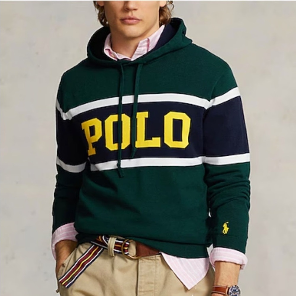 Polo Ralph Lauren Logo Cotton Hooded Sweater Spell Out Pony Men’s Large Preppy